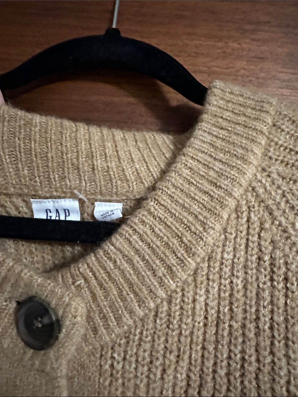GAP Camel Cozy Crew Ribbed Button Cardigan - Picture 3 of 5